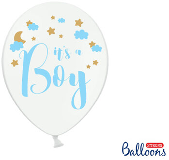 Pastel Puur Witte Ballonnen It's A Boy Blauw/Goud (6st) Multikleur - Print