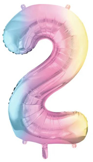 Pastel Regenboog Folieballon Cijfer 2 (86cm) Multikleur - Print
