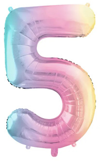 Pastel Regenboog Folieballon Cijfer 5 (86cm) Multikleur - Print