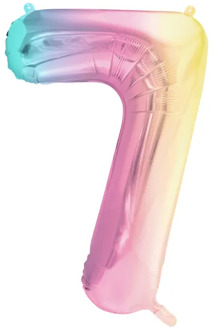 Pastel Regenboog Folieballon Cijfer 7 (86cm) Multikleur - Print
