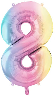 Pastel Regenboog Folieballon Cijfer 8 (86cm) Multikleur - Print