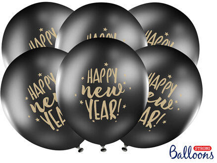 Pastel Zwarte Ballonnen Happy New Year (50st)