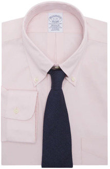 Pastelroze Regular Fit Non-Iron Pinpoint Overhemd met Button Down Kraag Brooks Brothers , Pink , Heren - 2Xl,Xl,L,M,S,4Xl,3Xl