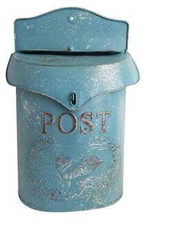 Pastorale Afsluitbare Veilige Iron Post Doos Vintage Handgemaakte Metalen Brief Krant Mail Doos Wandmontage Creatieve Mailbox blauw