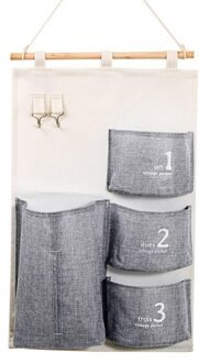 Pastorale Stijl Effen Kleur Brief Katoenen Opbergtas Opknoping Waterdichte Multi-layer Opknoping Zak Puin Opbergtas Opbergtas Four pocket grijs
