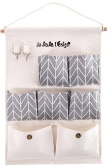 Pastorale Stijl Effen Kleur Brief Katoenen Opbergtas Opknoping Waterdichte Multi-layer Opknoping Zak Puin Opbergtas Opbergtas Seven pockets grijs