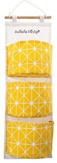 Pastorale Stijl Effen Kleur Brief Katoenen Opbergtas Opknoping Waterdichte Multi-layer Opknoping Zak Puin Opbergtas Opbergtas Three pocket geel