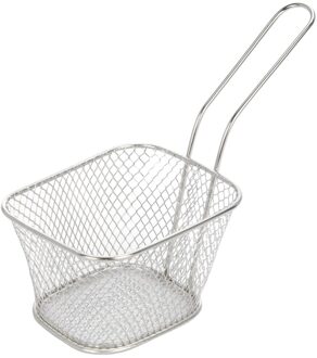 Patat/snack serveermandje/frituurmandje - Set van 6x stuks - zilver - 11 x 14 x 6 cm