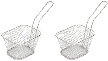 Patat/snacks frituurmandje - 2x - zilver - 9 x 11 x 6,5 cm - serveer mandje - tafel dekken