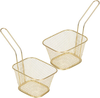 Patat/snacks serveermandje/frituurmandje - 6x - metaal - goud - 9 x 11 cm