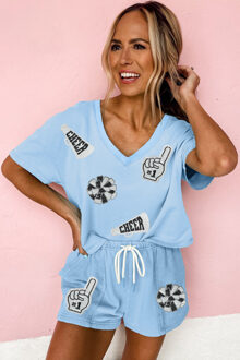 Patched T-shirt en Short Set Lichtblauw