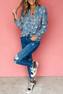 Patchwork Bloemen Top Lichtblauw