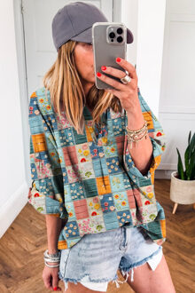 Patchwork Bloemenprint Top Blauw