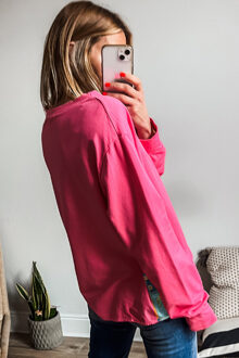 Patchwork Hem Lange Mouwen Top Roze