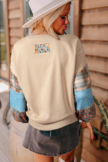 Patchwork Mouw Sweatshirt Beige
