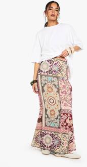 Patchwork Paisley Print Geweven Maxi Rok, Pink - 34