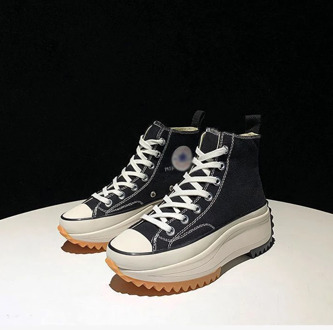 Patchwork Print Pattern Non-Slip Geared Platform High Top Lace-Up Increased Canvas Shoes Female Casual Street Trend Sneakers