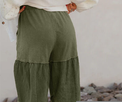 Patchwork Wijde Casual Broek Kaki