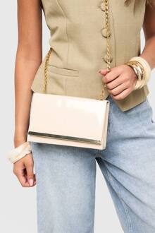 Patent Gestructureerde Hardware Detail Clutchtas En Ketting, Nude - ONE SIZE