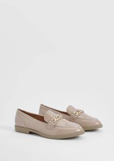 Patent Loafers Met Brede Pasvorm En Kettingversiering, Beige - 39