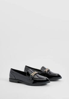 Patent Loafers Met Brede Pasvorm En Kettingversiering, Black - 36