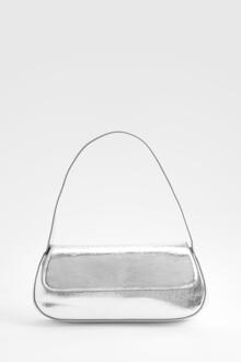 Patent Structured Foldover Shoulder Bag, Silver - ONE SIZE
