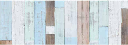 Patifix Plakfolie houten planken - 2x - blauw/bruin - 45cm x 2m - zelfklevend - Decoratiefolie - Meubelfo