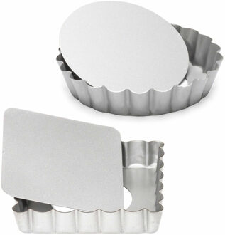 patisse Set van 2x mini taart/quiche bakvormen vierkant en rond zilver 10 cm