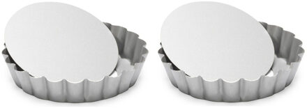 patisse Set Van 2x Stuks Ronde Mini Taart/quiche Bakvormen Zilver 10 Cm - Bakringen Zilverkleurig