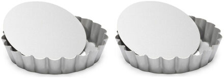 patisse Set van 2x stuks ronde mini taart/quiche bakvormen zilver 10 cm