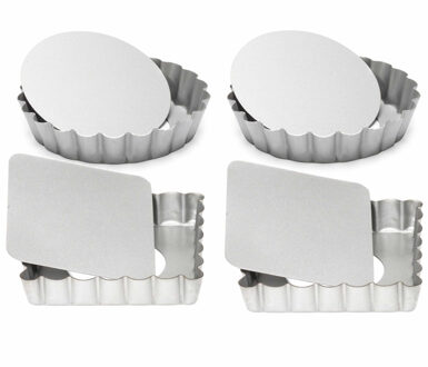 patisse Set van 4x mini taart/quiche bakvormen vierkant en rond zilver 10 cm