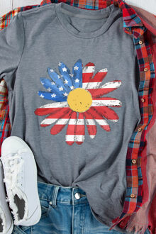 Patriottische Bloem T-shirt Korte Mouwen - maat S Grijs