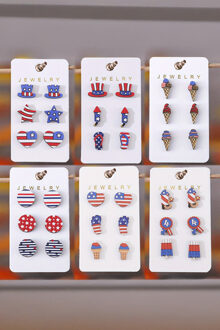 Patriottische Houten Stud Oorbellen Blauw