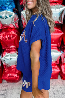 Patriottische Pailletten Shorts Set Blauw