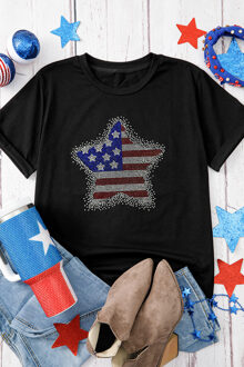 Patriottische Ster Strass T-shirt - maat L Zwart