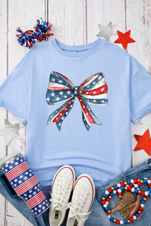 Patriottische Strik Graphic T-shirt - maat L Lichtblauw