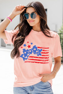 Patriottische Strik Graphic T-shirt Roze