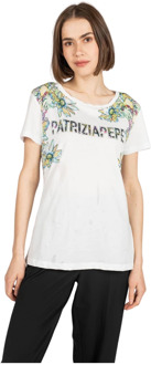 Patrizia Pepe Bloemenprint Katoenen T-Shirt Patrizia Pepe , White , Dames - XS