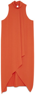 Patrizia Pepe Draag de hooggesloten asymmetrische jurk Patrizia Pepe , Orange , Dames - 2XS