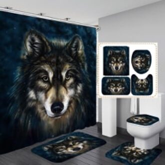 Patroon Eenzaam Wolf Badkamer Decoratie Waterdichte Douchegordijn Bad Mat Voetstuk Tapijt Deksel Wc Cover Badkamer 4 Stuks geel