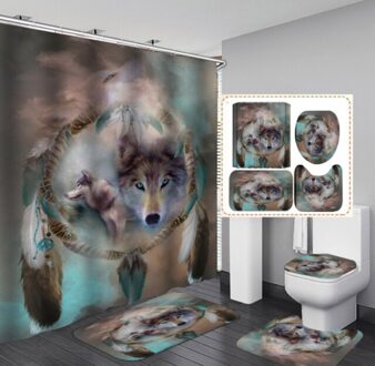 Patroon Eenzaam Wolf Badkamer Decoratie Waterdichte Douchegordijn Bad Mat Voetstuk Tapijt Deksel Wc Cover Badkamer 4 Stuks groen