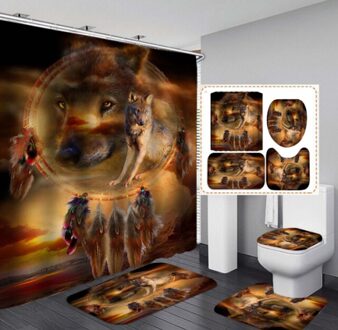 Patroon Eenzaam Wolf Badkamer Decoratie Waterdichte Douchegordijn Bad Mat Voetstuk Tapijt Deksel Wc Cover Badkamer 4 Stuks zwart