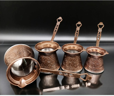 Patroon Metalen Casting Koperen Koffiepot 4-Way Set Koffie Pot Koken Turkije reeks