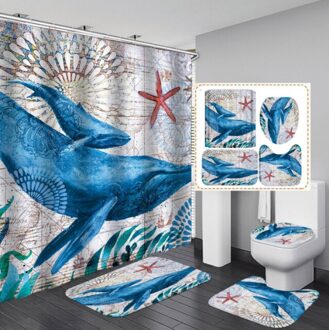 Patroon Oceaan Serie-Mooie Leven Waterdicht Douchegordijn Bad Mat Voetstuk Tapijt Deksel Wc Cover Badkamer 4 Stuks zwart