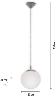 Paul Neuhaus Bolo hanglamp, glazen kap, Ø 20cm opaal wit, grijs, zilver