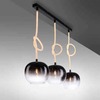 Paul Neuhaus Hanglamp Luma van glas, 3-lamps rookgrijs-wit, zwart