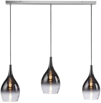 Paul Neuhaus Hanglamp Pilua, 3-lamps, baldakijn hoekig chroom, rookgrijs-transparant