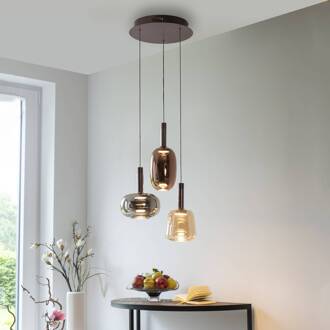 Paul Neuhaus Irides LED hanglamp, Ø 43 cm, gekleurd, glas amber, rookgrijs, bruin
