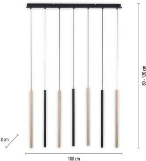 Paul Neuhaus LED hanglamp Flute, dimbaar, 7-lamps zwart, geoxideerd aluminium