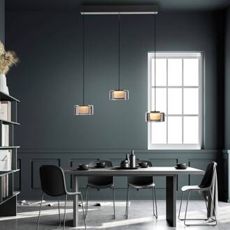 Paul Neuhaus LED hanglamp Rika, 71 cm, glas, dimbaar zwart, zwart-transparant